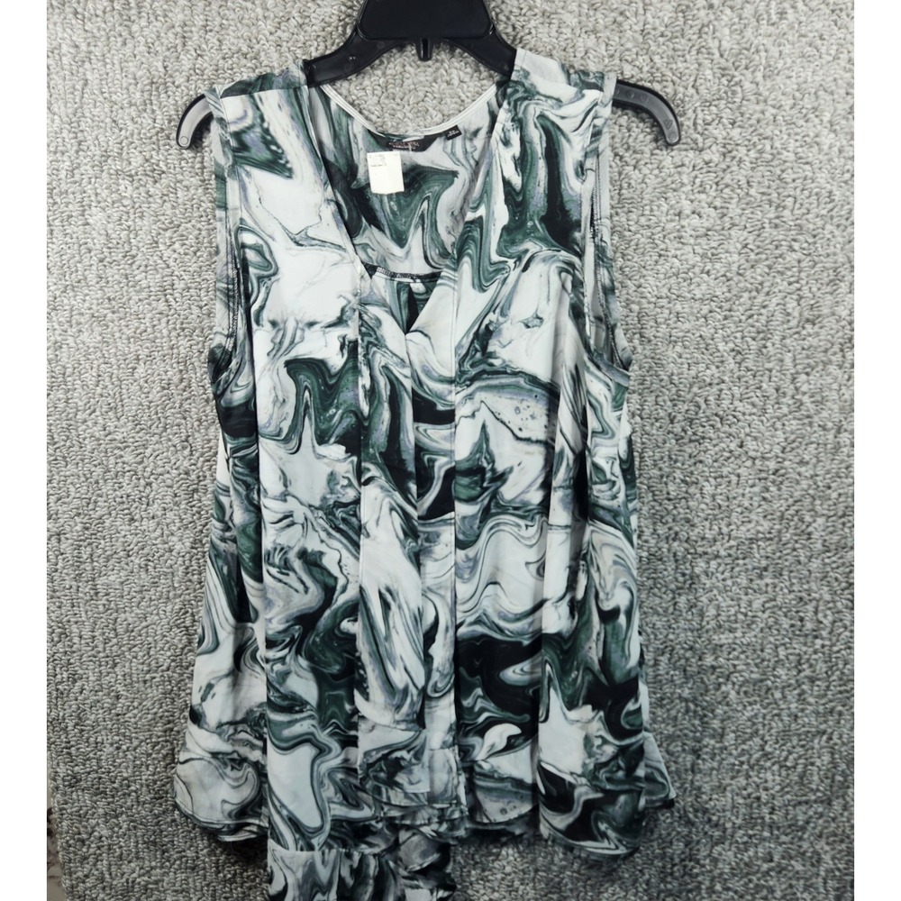 Simply Vera Vera Wang Blouse Green Marble Swirl Sleeveless Womens 2X